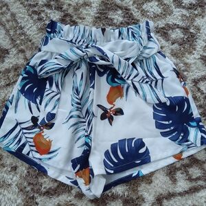 SHEIN High Waist Tropical Print Shorts - Blue, Orange, White